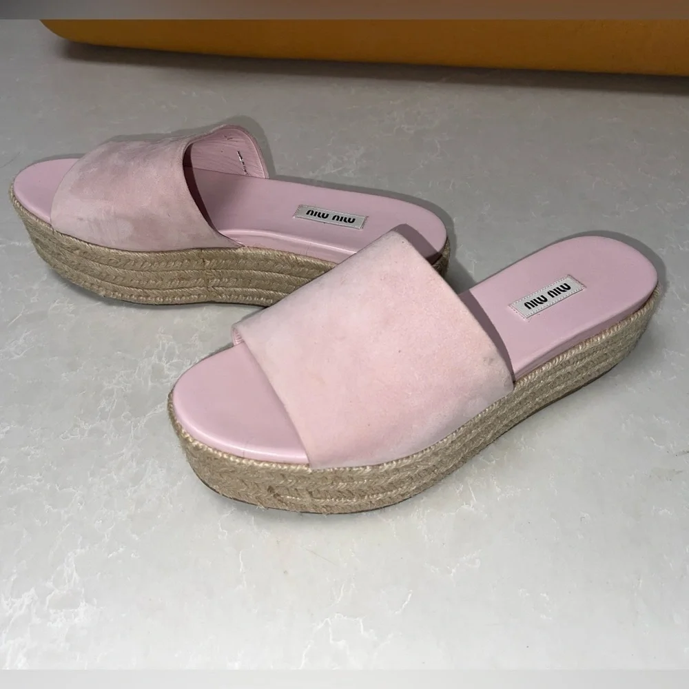 Miu Miu Pink Platform Espadrille Sandals GUC